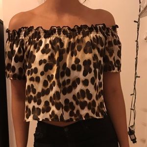 Silky off shoulder animal print blouse